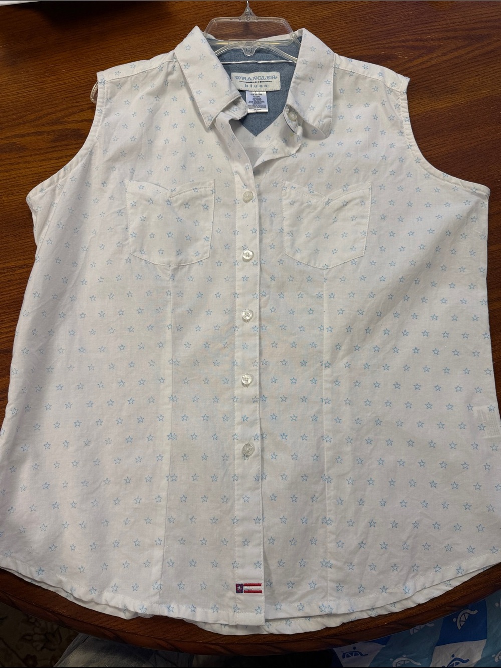 Vintage 90s Wrangler Blues Patriotic Star Print Sleeveless Button Shirt Medium